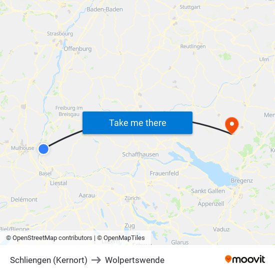 Schliengen (Kernort) to Wolpertswende map