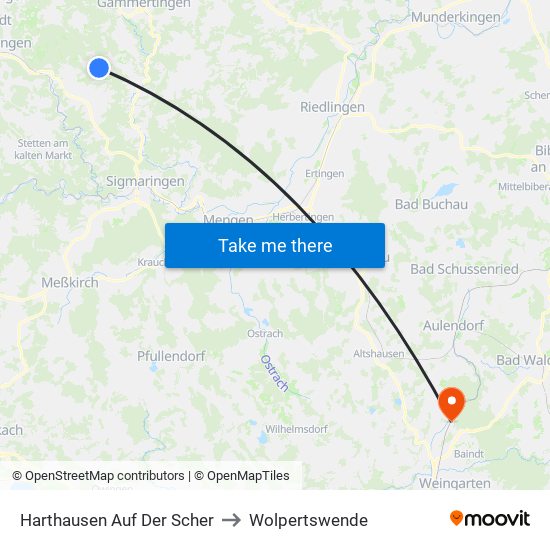 Harthausen Auf Der Scher to Wolpertswende map