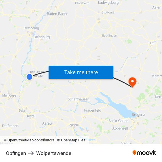 Opfingen to Wolpertswende map