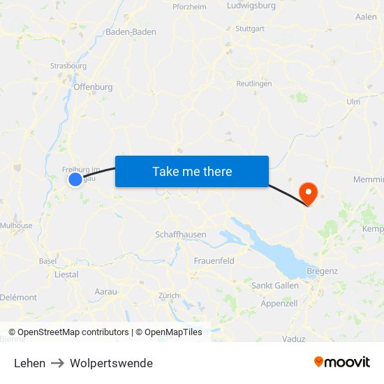 Lehen to Wolpertswende map