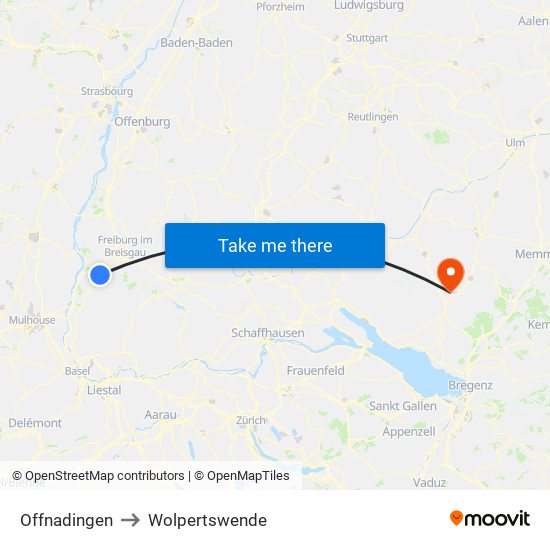 Offnadingen to Wolpertswende map