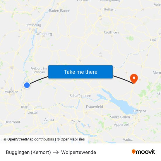 Buggingen (Kernort) to Wolpertswende map