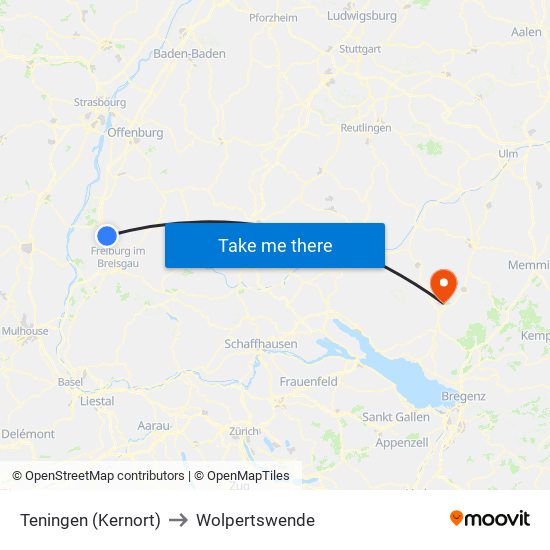 Teningen (Kernort) to Wolpertswende map