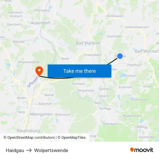 Haidgau to Wolpertswende map