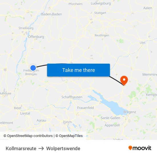Kollmarsreute to Wolpertswende map