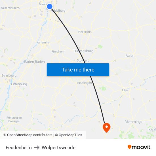 Feudenheim to Wolpertswende map