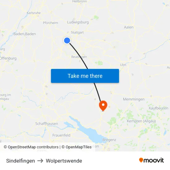 Sindelfingen to Wolpertswende map