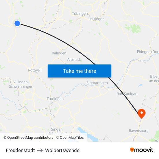 Freudenstadt to Wolpertswende map
