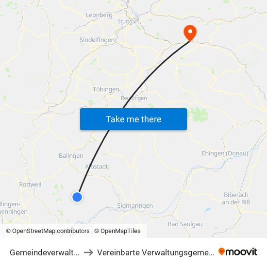 Gemeindeverwaltungsverband Meßstetten to Vereinbarte Verwaltungsgemeinschaft Der Stadt Ebersbach An Der Fils map