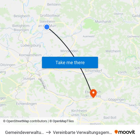 Gemeindeverwaltungsverband Steinheim-Murr to Vereinbarte Verwaltungsgemeinschaft Der Stadt Ebersbach An Der Fils map
