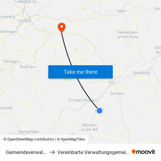 Gemeindeverwaltungsverband Laupheim to Vereinbarte Verwaltungsgemeinschaft Der Stadt Ebersbach An Der Fils map