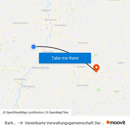 Barbelroth to Vereinbarte Verwaltungsgemeinschaft Der Stadt Ebersbach An Der Fils map