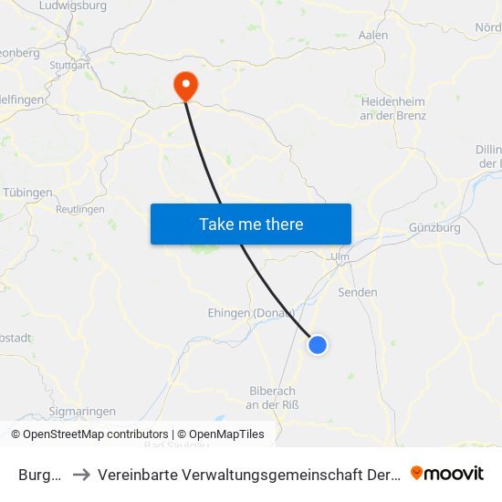 Burgrieden to Vereinbarte Verwaltungsgemeinschaft Der Stadt Ebersbach An Der Fils map