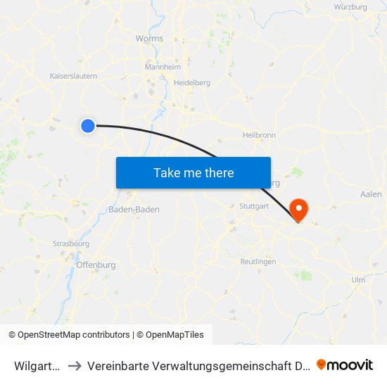 Wilgartswiesen to Vereinbarte Verwaltungsgemeinschaft Der Stadt Ebersbach An Der Fils map