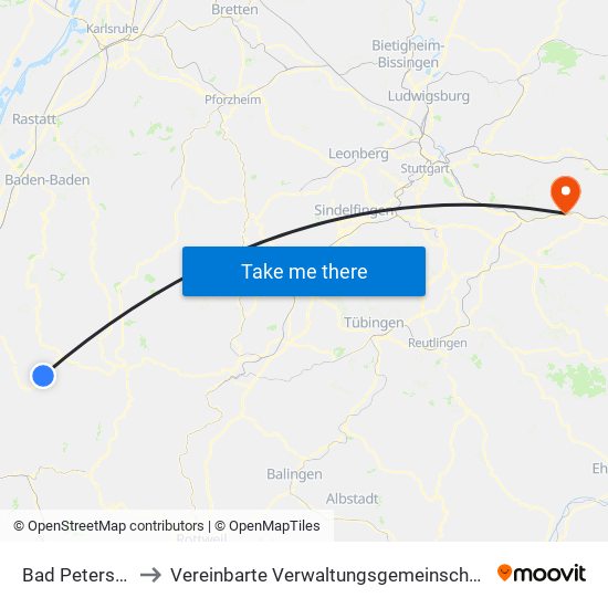 Bad Peterstal-Griesbach to Vereinbarte Verwaltungsgemeinschaft Der Stadt Ebersbach An Der Fils map