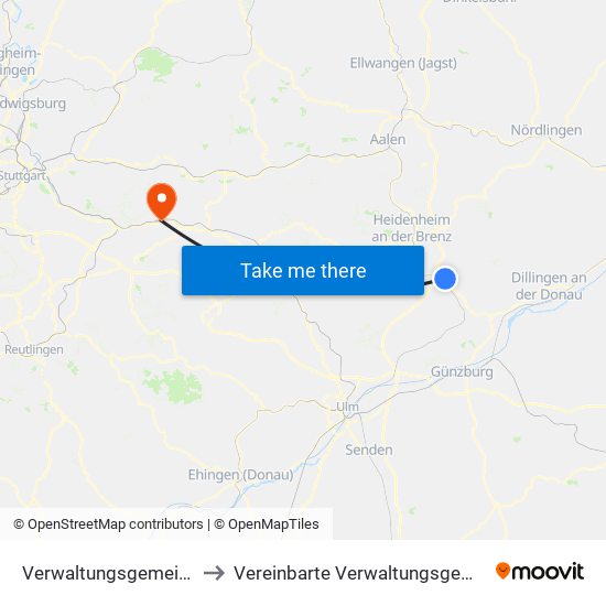Verwaltungsgemeinschaft Giengen An Der Brenz to Vereinbarte Verwaltungsgemeinschaft Der Stadt Ebersbach An Der Fils map