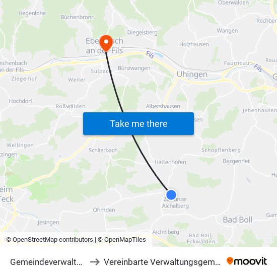 Gemeindeverwaltungsverband Raum Bad Boll to Vereinbarte Verwaltungsgemeinschaft Der Stadt Ebersbach An Der Fils map