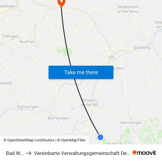 Bad Wurzach to Vereinbarte Verwaltungsgemeinschaft Der Stadt Ebersbach An Der Fils map