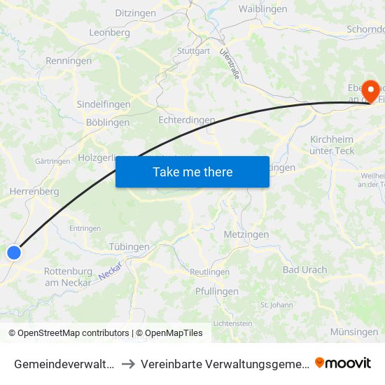 Gemeindeverwaltungsverband Oberes Gäu to Vereinbarte Verwaltungsgemeinschaft Der Stadt Ebersbach An Der Fils map