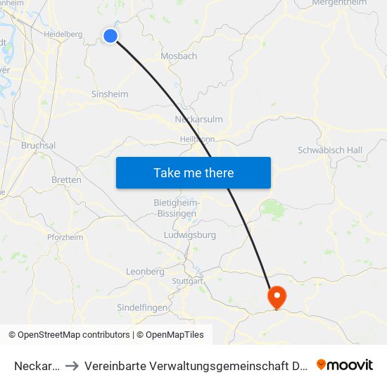 Neckarhausen to Vereinbarte Verwaltungsgemeinschaft Der Stadt Ebersbach An Der Fils map