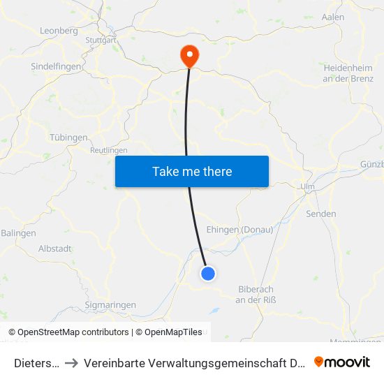 Dietershausen to Vereinbarte Verwaltungsgemeinschaft Der Stadt Ebersbach An Der Fils map