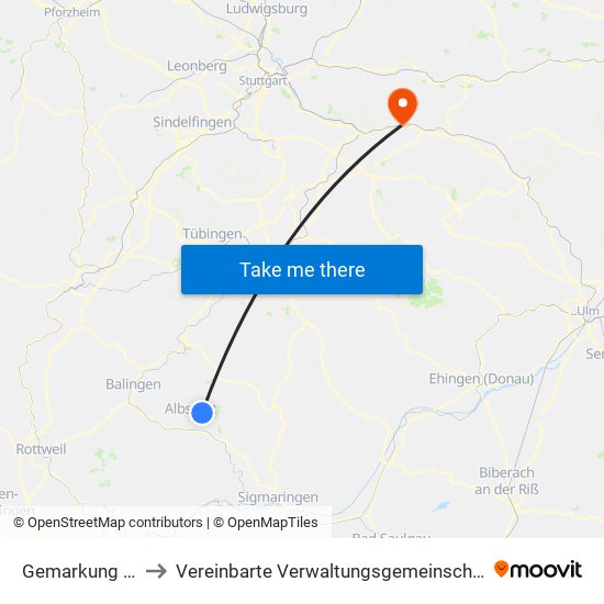 Gemarkung Truchtelfingen to Vereinbarte Verwaltungsgemeinschaft Der Stadt Ebersbach An Der Fils map