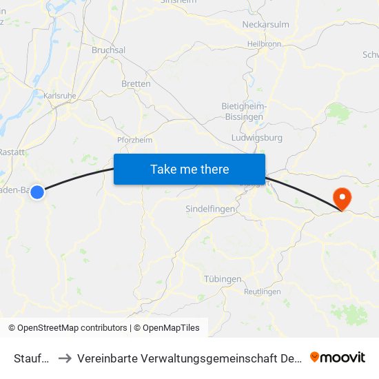 Staufenberg to Vereinbarte Verwaltungsgemeinschaft Der Stadt Ebersbach An Der Fils map