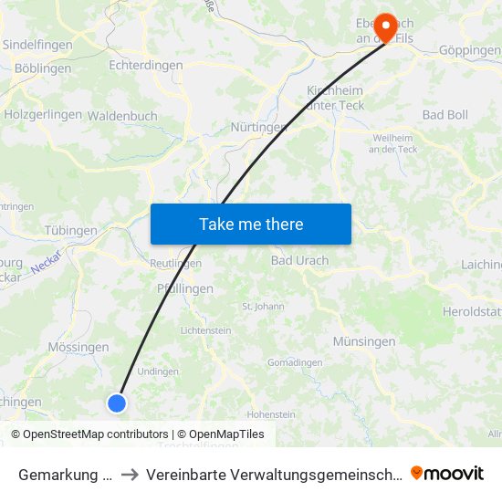 Gemarkung Salmendingen to Vereinbarte Verwaltungsgemeinschaft Der Stadt Ebersbach An Der Fils map