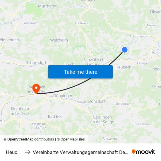Heuchlingen to Vereinbarte Verwaltungsgemeinschaft Der Stadt Ebersbach An Der Fils map