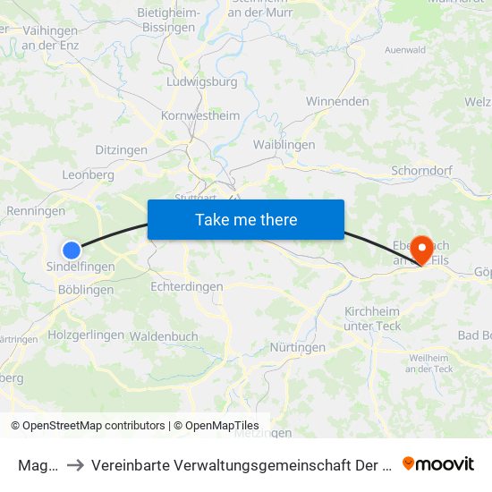Magstadt to Vereinbarte Verwaltungsgemeinschaft Der Stadt Ebersbach An Der Fils map