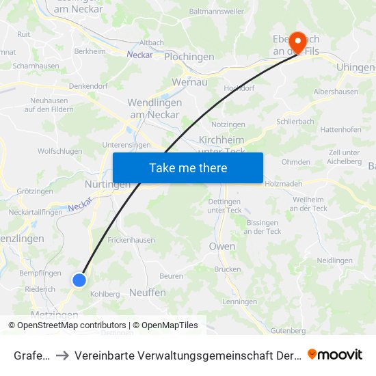 Grafenberg to Vereinbarte Verwaltungsgemeinschaft Der Stadt Ebersbach An Der Fils map