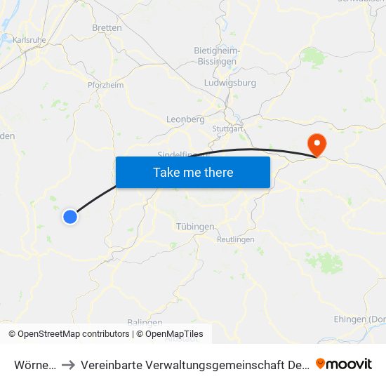 Wörnersberg to Vereinbarte Verwaltungsgemeinschaft Der Stadt Ebersbach An Der Fils map