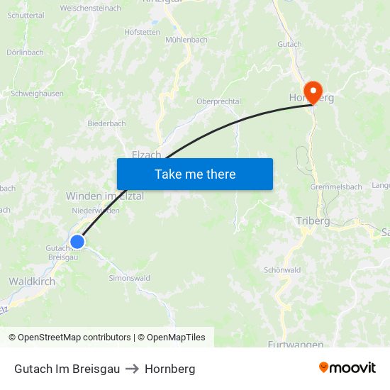 Gutach Im Breisgau to Hornberg map