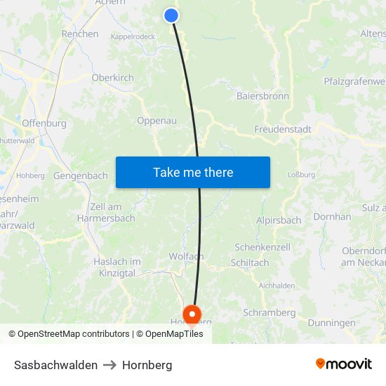 Sasbachwalden to Hornberg map