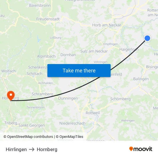 Hirrlingen to Hornberg map