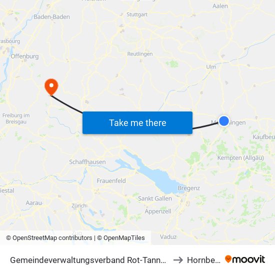 Gemeindeverwaltungsverband Rot-Tannheim to Hornberg map