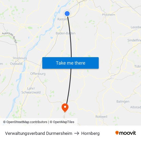 Verwaltungsverband Durmersheim to Hornberg map