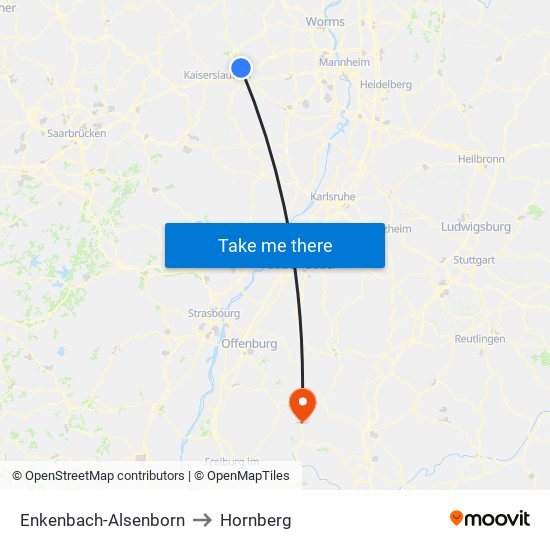 Enkenbach-Alsenborn to Hornberg map