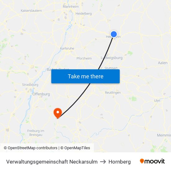 Verwaltungsgemeinschaft Neckarsulm to Hornberg map