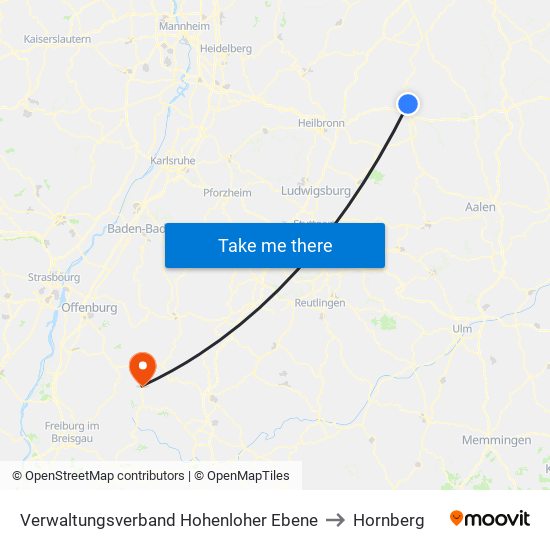 Verwaltungsverband Hohenloher Ebene to Hornberg map