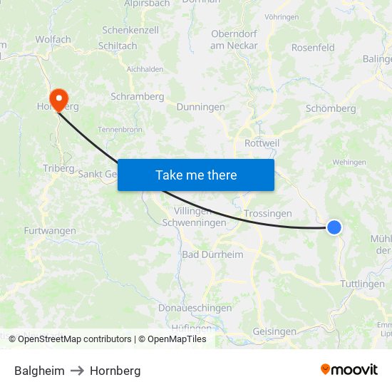 Balgheim to Hornberg map