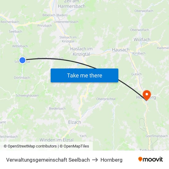 Verwaltungsgemeinschaft Seelbach to Hornberg map