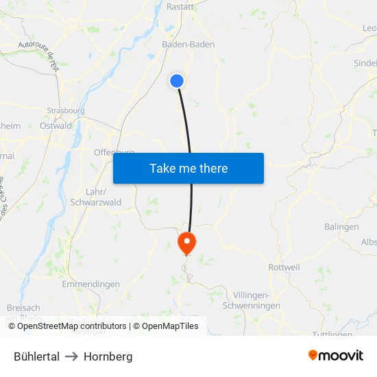 Bühlertal to Hornberg map