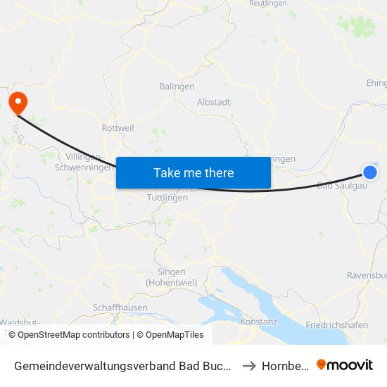 Gemeindeverwaltungsverband Bad Buchau to Hornberg map