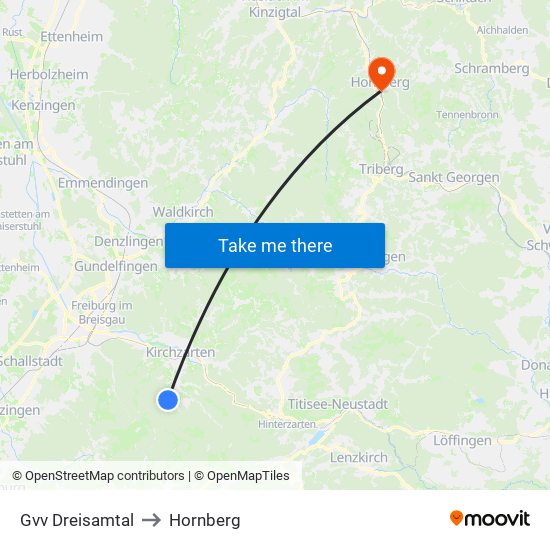 Gvv Dreisamtal to Hornberg map