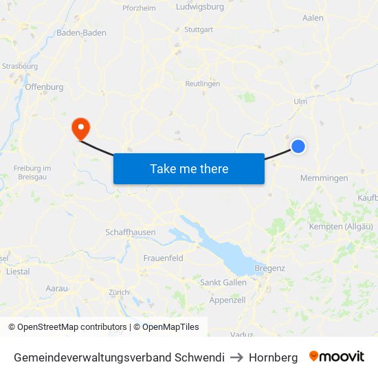 Gemeindeverwaltungsverband Schwendi to Hornberg map