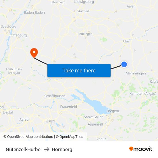 Gutenzell-Hürbel to Hornberg map