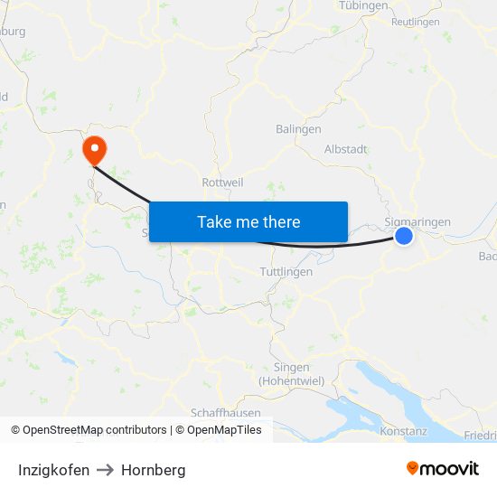Inzigkofen to Hornberg map