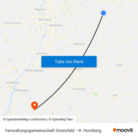 Verwaltungsgemeinschaft Grünsfeld to Hornberg map