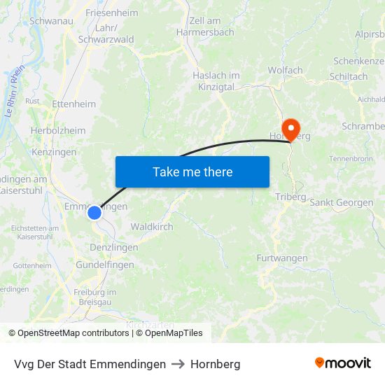 Vvg Der Stadt Emmendingen to Hornberg map